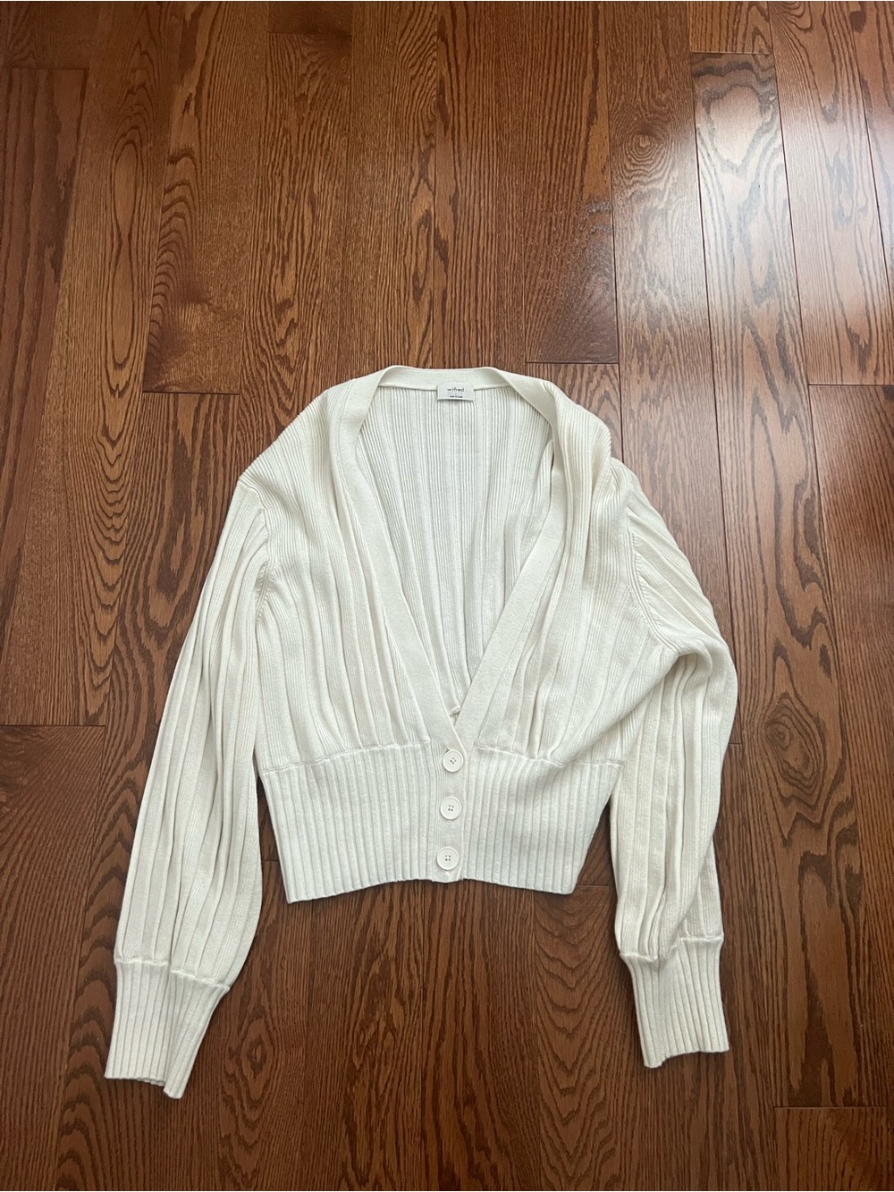 Aritzia Wifred Deep Blunge Rib-Knit Button Cardigan- Birch